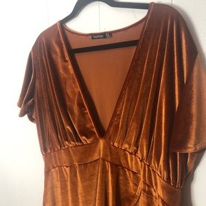 Boohoo Burnt Orange Velvet Kimono Dress